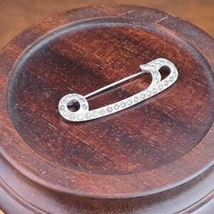 Antique Rhinestone Safety Pin Brooch‎ Clear Stones Open Back Design Small Size